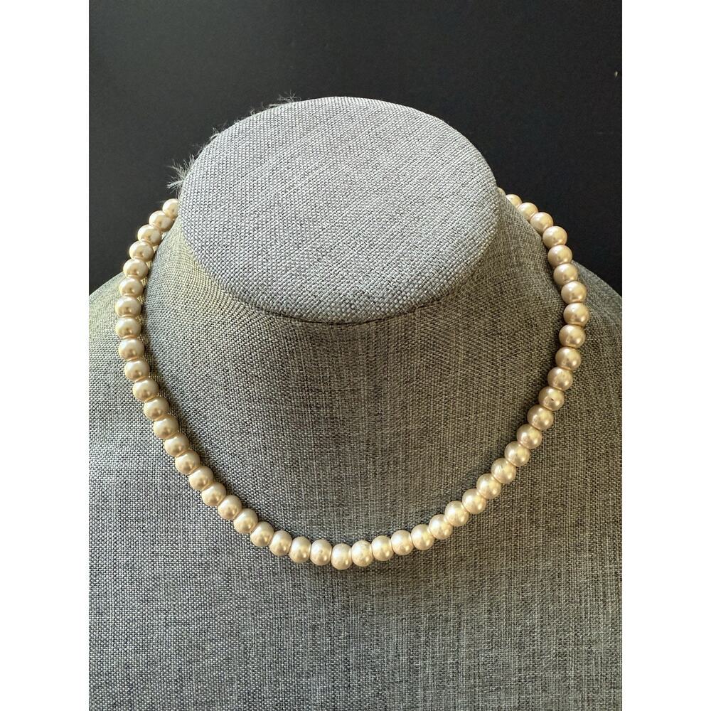 Vintage Chunky Faux Pearl Bead Choker Collar Necklace Beige 19” Cocktail Wedding